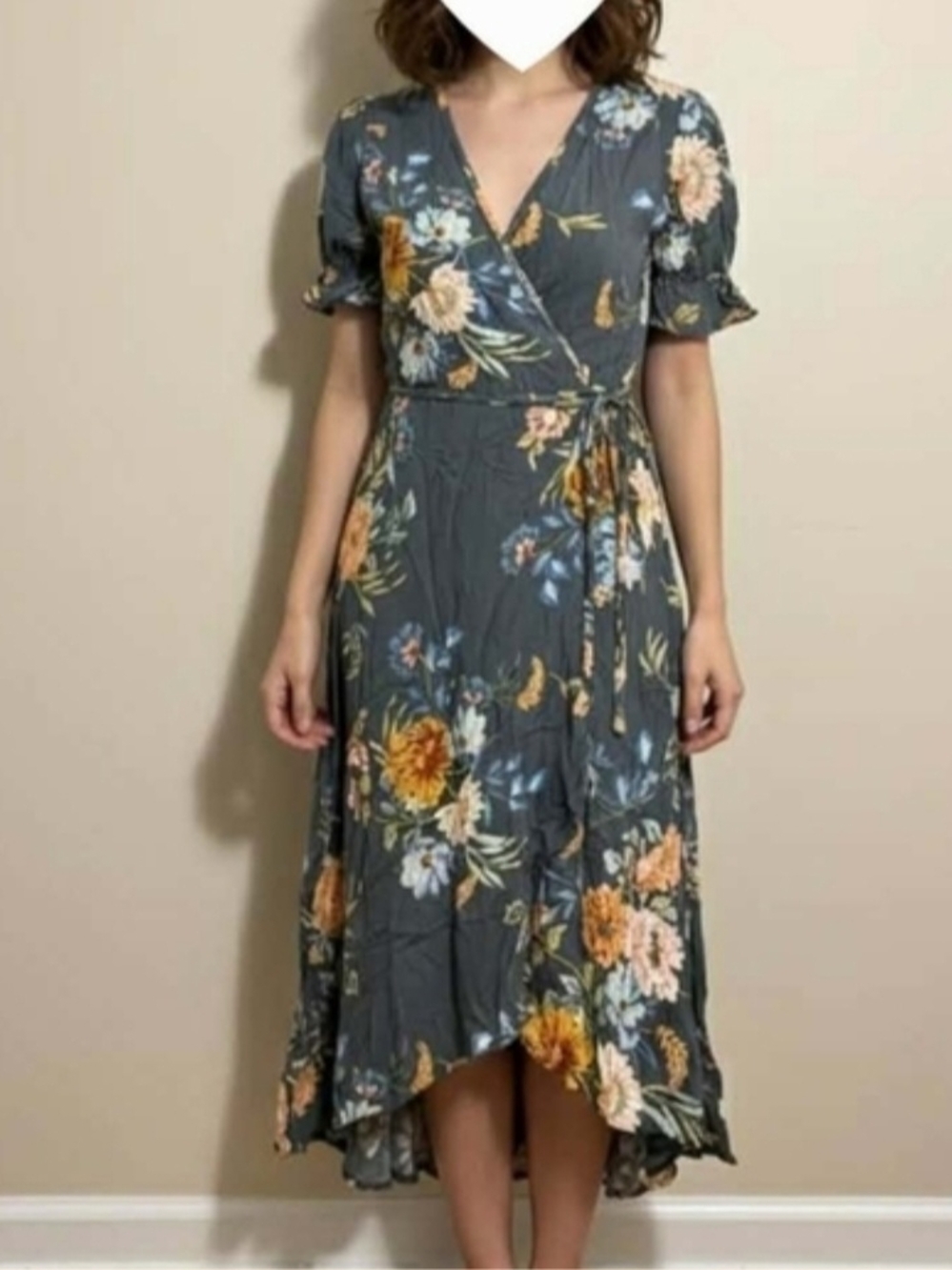 🥳2/$35🥳 Floral Wrap High-Low Dress in Slate Gray